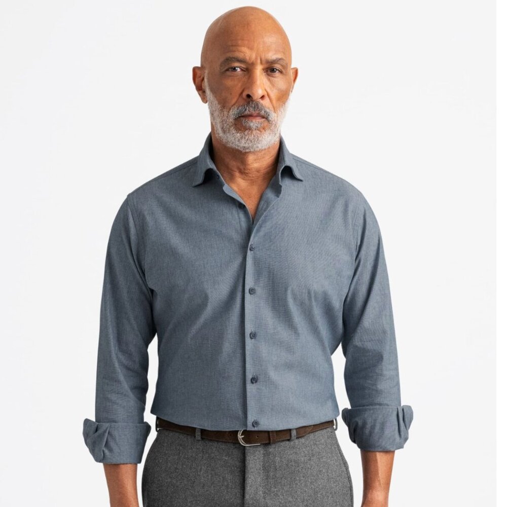 Proper Cloth The Ludlow Brushed Twill Dress Shirt Slate Grey Melange